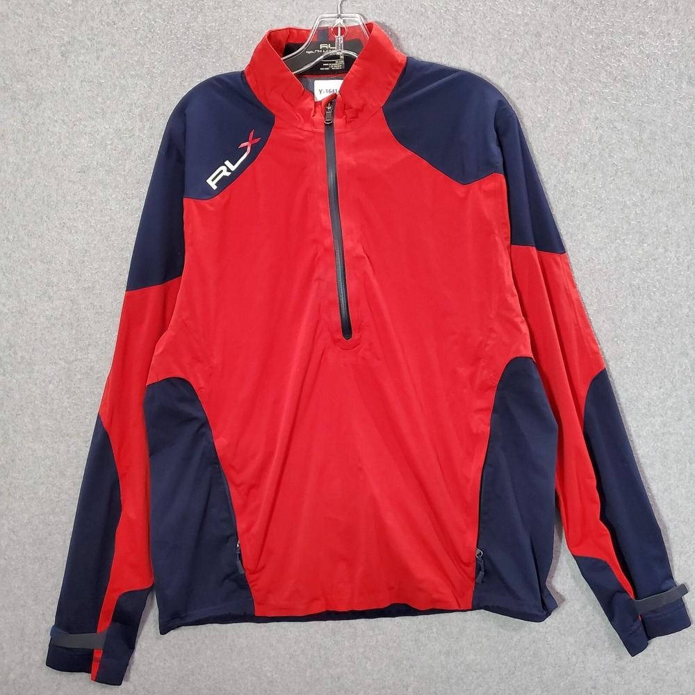 RLX Ralph Lauren Men Jacket Medium Red Colorblock Logo 1/2 Zip Pullover
